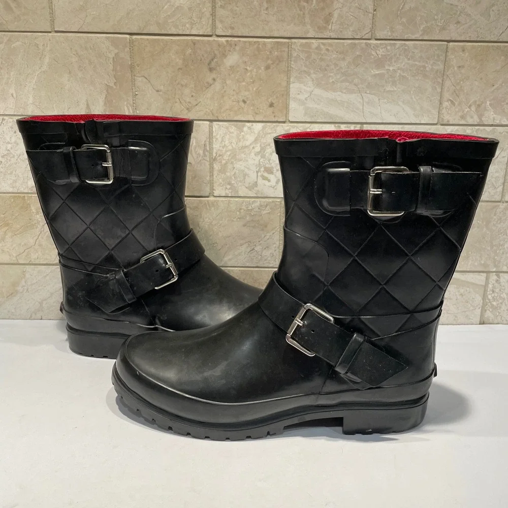 Sperry Top-Sider Womens Black Quilted Moto Rain Boots Fleece Lined  Size 8